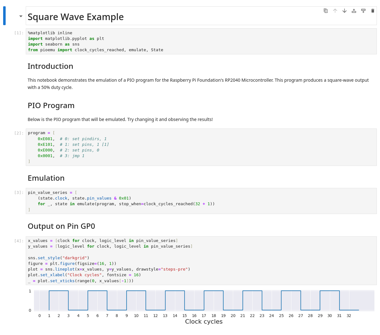 Jupyter notebook for PIO emulation